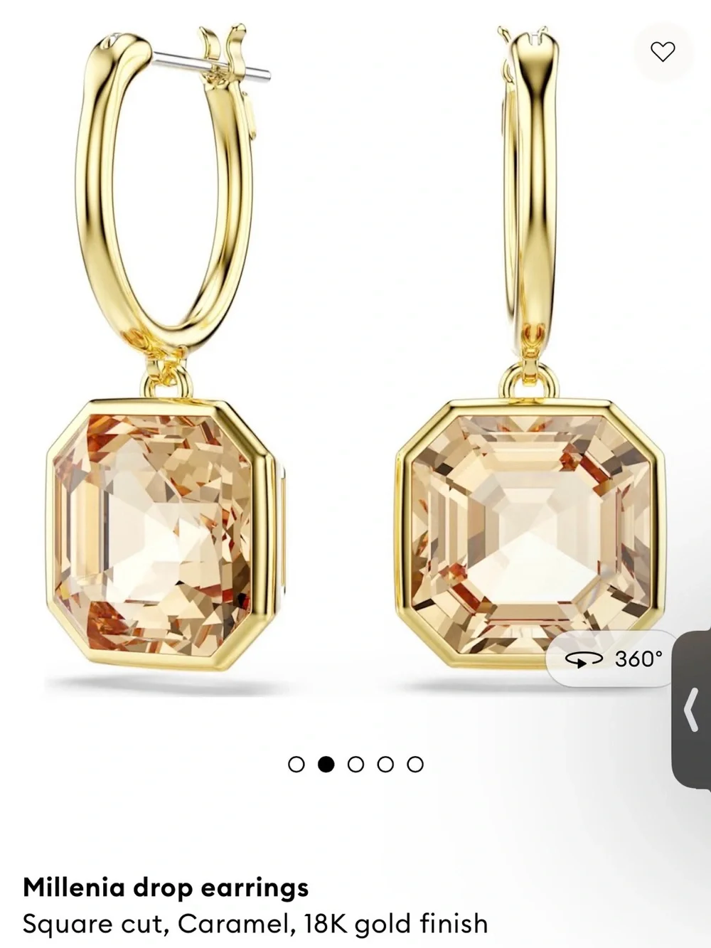 Swarovski Millenia drop earrings Square cut, Caramel, 18K gold finish 🌸